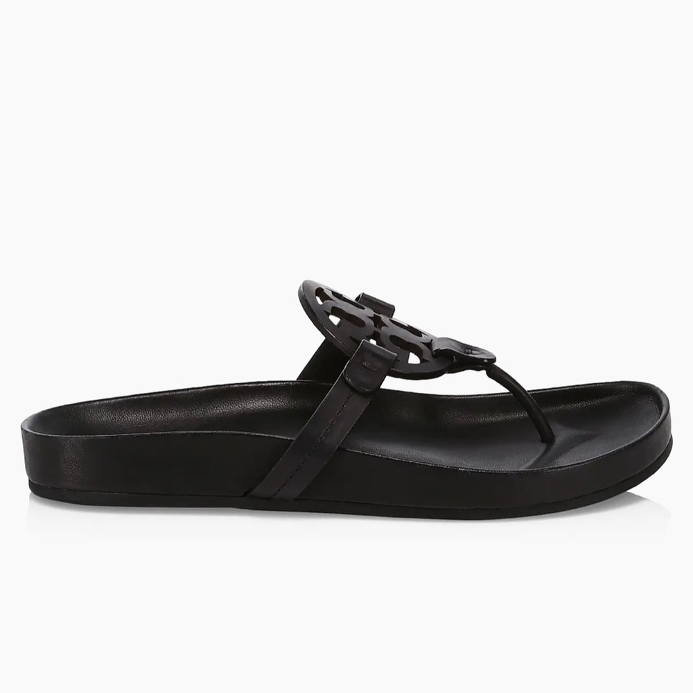 Tory Burch Black Miller Cloud Leather Thong Sandals Size 9